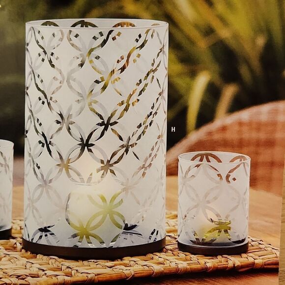 🦋NIB Partylite Island Inspiration Frosted Pillar Hurricane - Picture 1 of 6
